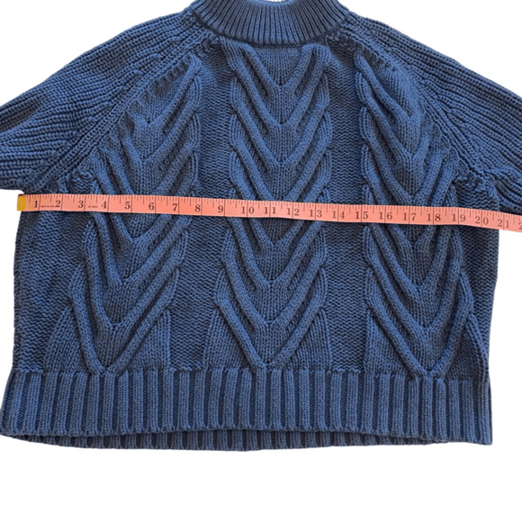 J. Crew Cable-Knit Mockneck Sweater Size XS Navy Blue 100% Cotton Fisherman Swea - Picture 4 of 5